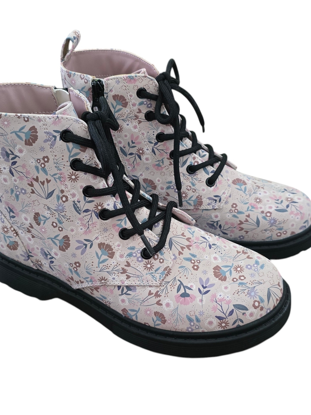 Art Class Girls Floral Combat Boots Size 5 NWT Pink Lace-Up Side Zip Boots